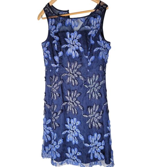 Adrianna Papell Embroidered Mesh Sheath Dress Navy Blue Size 8 Cocktail Holiday - Picture 2 of 12